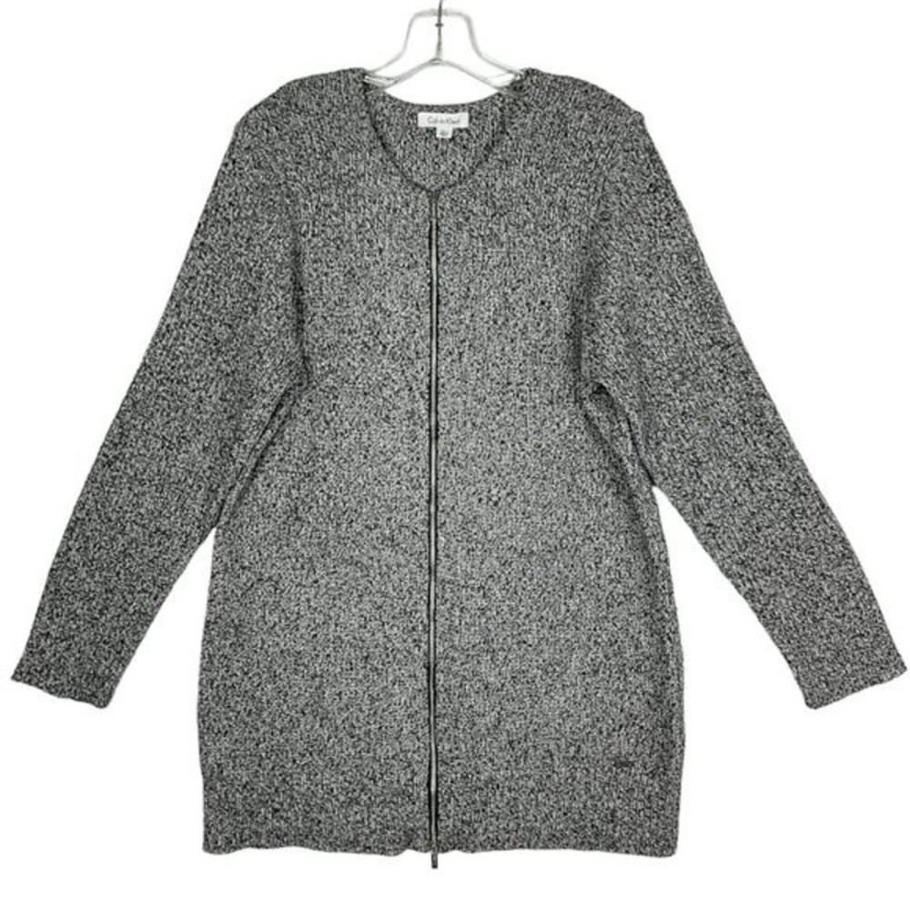 Calvin Klein Womens Zip Front Sweater Marled Knit Ragg Cardigan Size XL